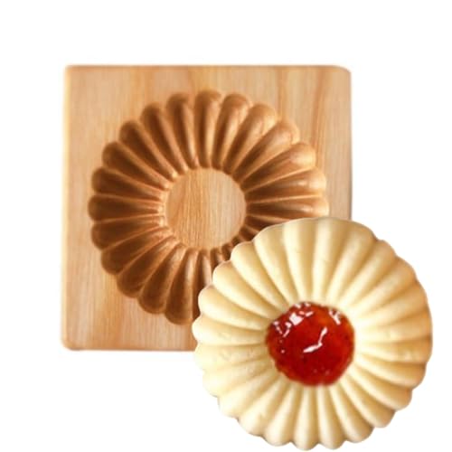 Wooden Cookie Biscuit Mold Embossed Stamp B# - Natural Beech Wood Baking Tool