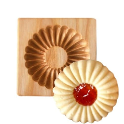 Wooden Cookie Biscuit Mold Embossed Stamp B# - Natural Beech Wood Baking Tool