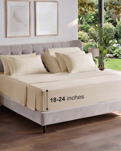 CGK Extra Deep Split Head Flex Top King Sheet Set - Cream, 6 Pieces, 12 Variant