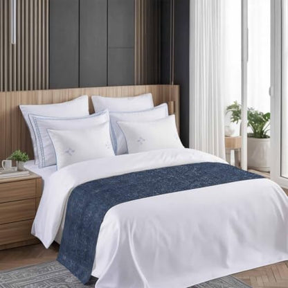 Twin Size Indigo Blue Bed Runner - Farmhouse Decorative Throw for Foot of Bed, 71 x 20 Inches