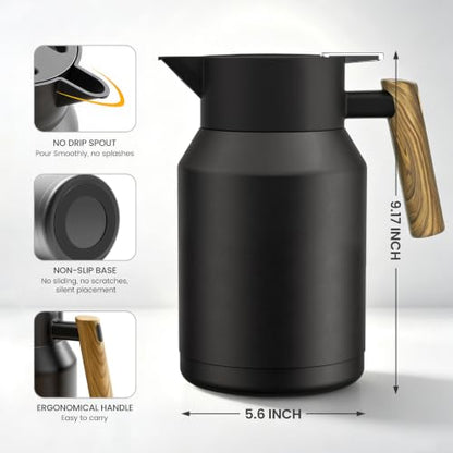Matte Black 51oz Insulated Coffee Carafe - Thermal Stainless Steel Pitcher