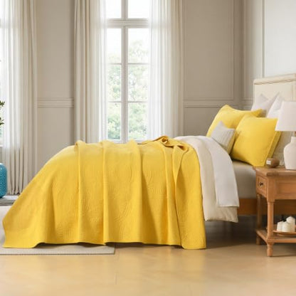Cotton Quilt Set California King Bright Yellow Coin Pattern Lightweight Pre-Washed Bedding