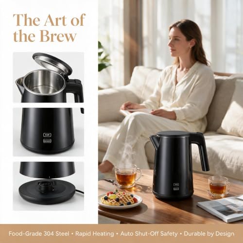 Electric Kettle with Adjustable Temperature 1200W Rapid Boil Water Heater Black