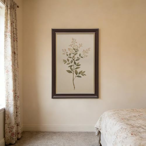 Wood Grain Gold Framed Botanical Wall Art with Pink Blossoms - 24x36