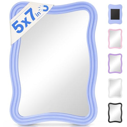 MR.MATE Magnetic Locker Mirror - Small 5x7 Blue Glass Mirror for School Lockers