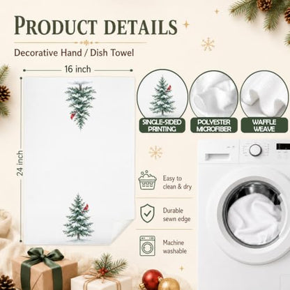 Christmas Tree Red Cardinal Kitchen Dish & Hand Towels Set of 2 - 16x24 Inches