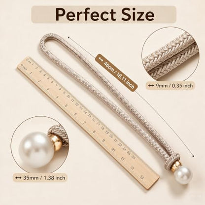 GhHome Pearl Curtain Tiebacks Set of 4 - Beige Rope Holders No Drilling