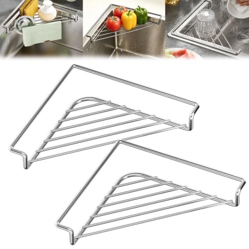 2-Pack Stainless Steel Corner Sink Shelf Space Saving Dish Drying Rack