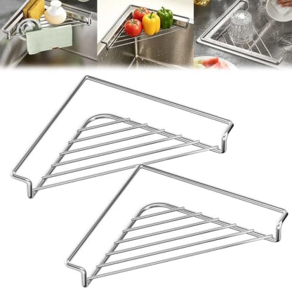 2-Pack Stainless Steel Corner Sink Shelf Space Saving Dish Drying Rack