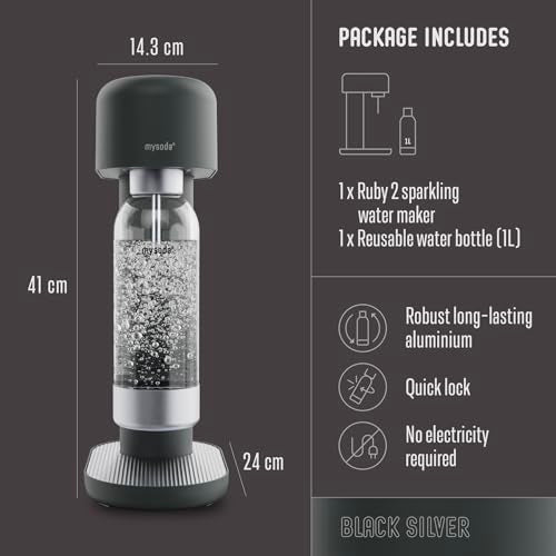 MySoda Ruby 2 Soda Streaming Machine Black Silver - Compact Home Carbonator