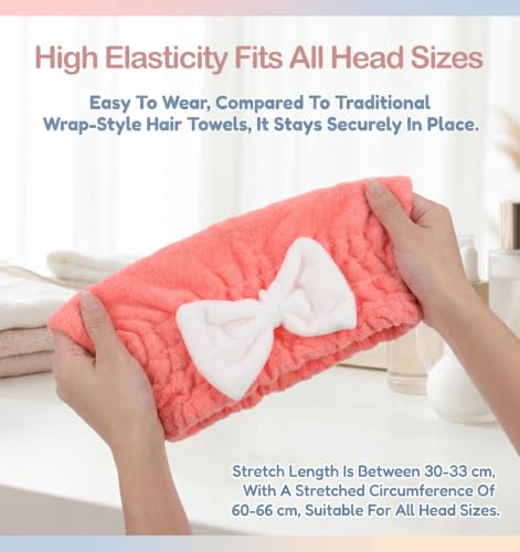 2 Pack Coral Velvet Hair Drying Caps with Bow Knot - Soft & Adjustable