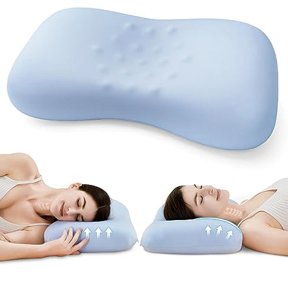 Ergonomic Contour Design Memory Foam Pillow for Side & Back & Stomach Sleepers, Cervical Shape Pillow for Bed Sleeping Gently Cradles Head & Provides Neck Support & Shoulder Pain Relief | Blue