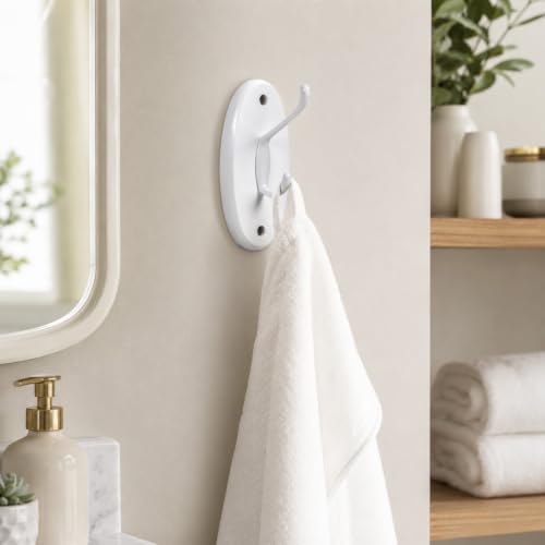 Double Bathroom Robe Hook White - Wall Mount Shower & Closet Accessory