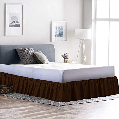 100% Cotton 600 Thread Count 1 Piece Dust Ruffle Bed Skirt 12" Drop Dust Ruffle with Platform, Gathered Styling (Twin Size, Chocolate)