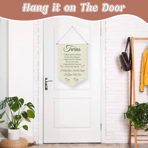 Twin Baby Room Decor Hanging Banner - Nursery Wall Sign for Twins Girl Boy
