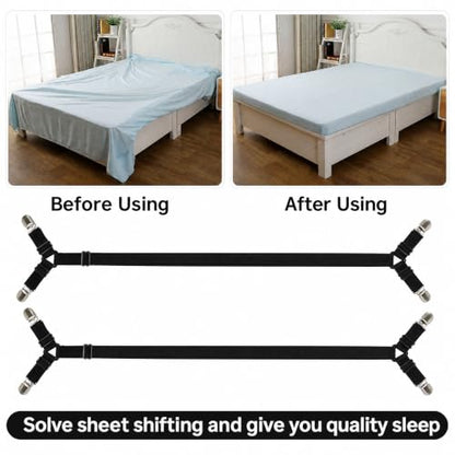 Black Adjustable Sheet Straps - Fitted Sheet Clips for Bed Sheets - 4 Pack