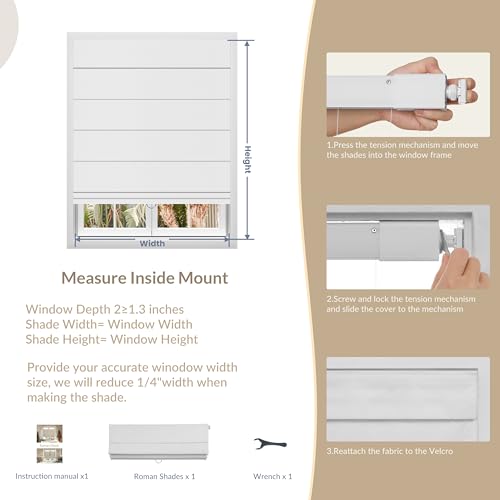Beige Top Down Bottom Up Roman Window Shades - No Drill Cordless Blackout Insulated Blinds, 27x36 Inches