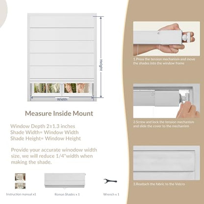 Beige Top Down Bottom Up Roman Window Shades - No Drill Cordless Blackout Insulated Blinds, 27x36 Inches