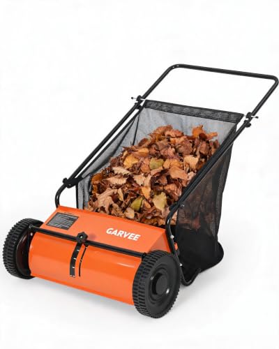 Orange Garvee 26-Inch Push Lawn Sweeper with 7Cu.ft Leaf & Grass Hopper Bag