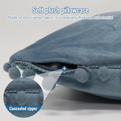 Blue Velvet Pillow Covers 17x17 Inches - 2 Pack Decorative Throw Pillow Cases