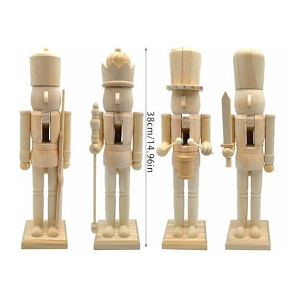 Unfinished Christmas Nutcrackers Figurine - Wooden Craft Decor, 38cm, Variation A