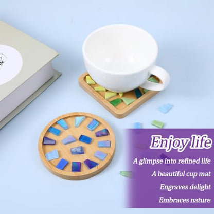 DIY Mosaic Coaster Kit with Glass Tiles and Wooden Coasters - 4 Pieces