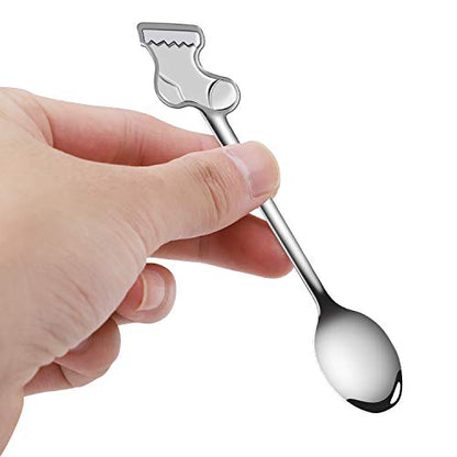 Christmas Stainless Steel Spoons Set - 8 Pieces with Holiday Patterns, Gift & Stocking Fillers