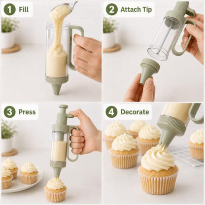 Piping Gun Set with Clear Dispenser, 7-Piece Cake Decorating Kit for Pastry & Cupcake