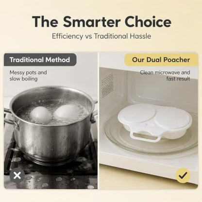 Microwave Egg Poacher with Lid & Handle - Gray Dual Cavity