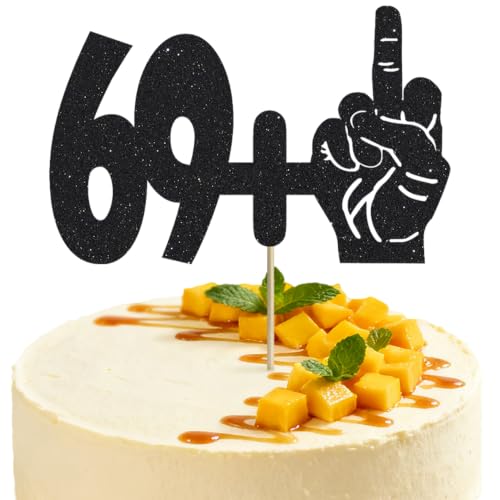 Black Glitter Cake Topper 70th Birthday Party Decoration - 1Pc