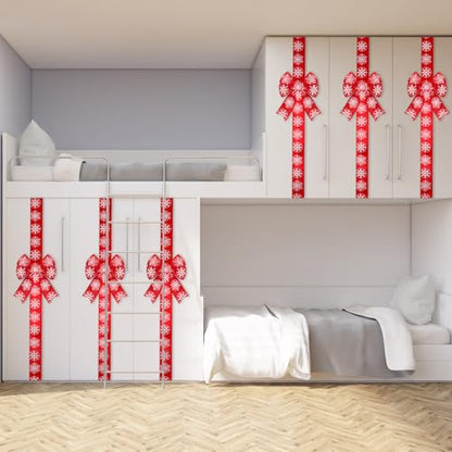 Christmas Velvet Snowflake Bow Decor - Red 6 Pcs Cabinet & Door Decoration