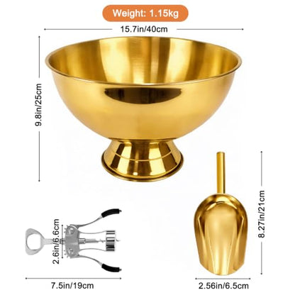 Large Champagne Bucket with Detachable Base - Gold, 13.5L Ice Cooler for Parties
