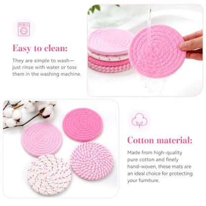 4 Pack Pink Pastel Fabric Coasters for Desk - Absorbent Drink Protectors