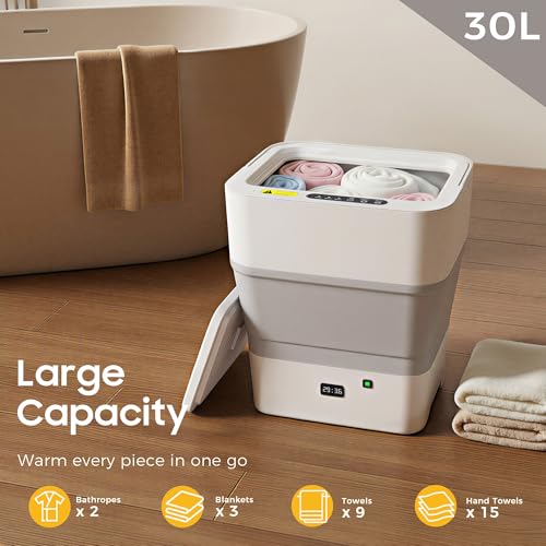 White Foldable Towel Warmer 30L with Timer for Bathroom & Spa