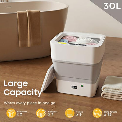 White Foldable Towel Warmer 30L with Timer for Bathroom & Spa