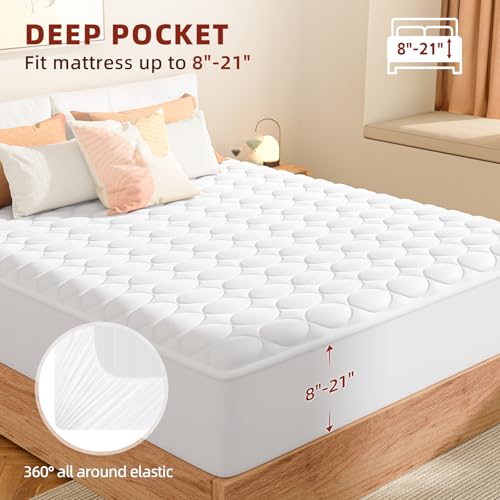 King Size Heated Mattress Pad with Dual Control - White, 9 Settings, Auto Off