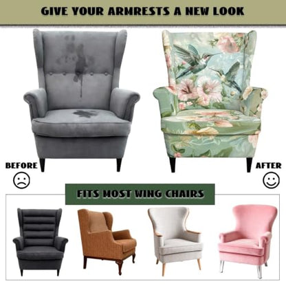 Green Hummingbird Slip Cover for Wing Back Chair 2 Piece Furniture Protector