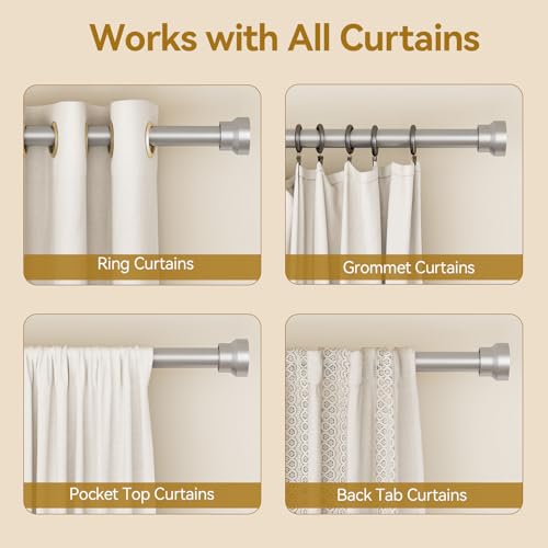 YaFex Curtain Rods 32-170 Inch, Heavy Duty 1 Inch Adjustable Curtain Rod for Windows, Silver Extra Long Window Treatment Rods, Modern Design, Easy Installation
