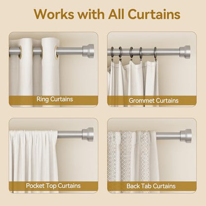 YaFex Curtain Rods 32-170 Inch, Heavy Duty 1 Inch Adjustable Curtain Rod for Windows, Silver Extra Long Window Treatment Rods, Modern Design, Easy Installation