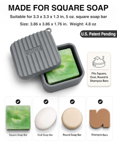 Travel Soap Case Leakproof Silicone Square Soap Holder - Dark Gray