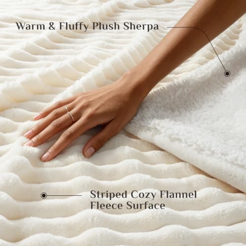 Sherpa Throw Blanket - Cream, 50x60 Inches, Double-Sided Softness & Warmth, Cozy Couch & Bed Accessory