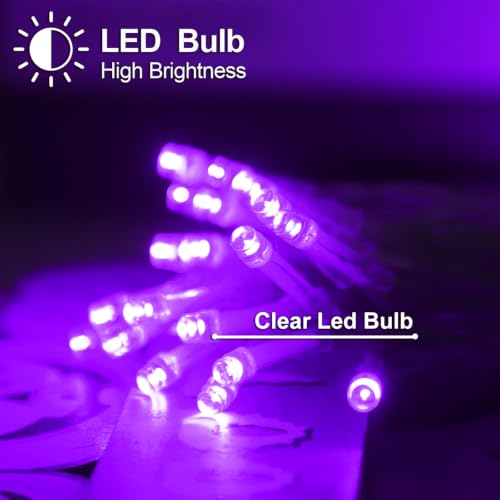 Purple Fairy String Lights Battery Operated Halloween Decor - 26ft with 8 Modes