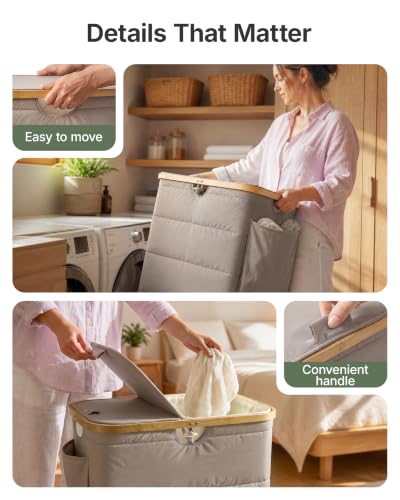 Camel 2-Section Laundry Hamper with Lid - 140L Puffer Style