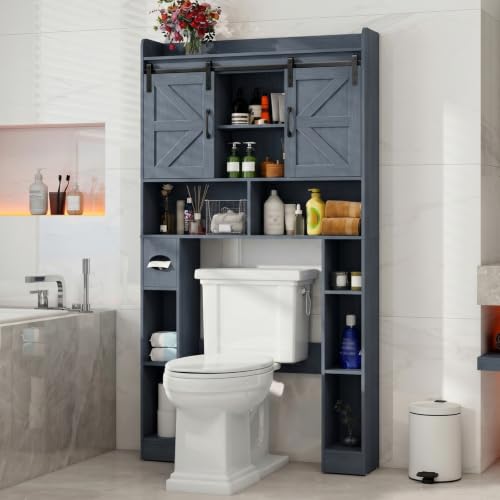 Vabches Over The Toilet Cabinet with Sliding Doors - Blue