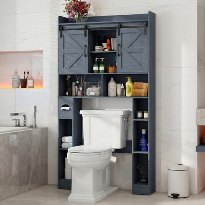 Vabches Over The Toilet Cabinet with Sliding Doors - Blue