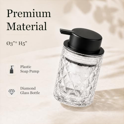 Black Diamond Glass Foaming Soap Dispenser - Clear Refillable Pump Bottle