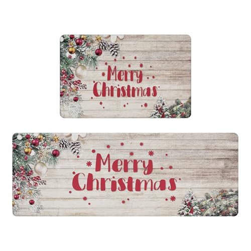 Christmas 2-Piece Anti-Fatigue Kitchen Rug Runner Set - Non-Slip Floor Mats