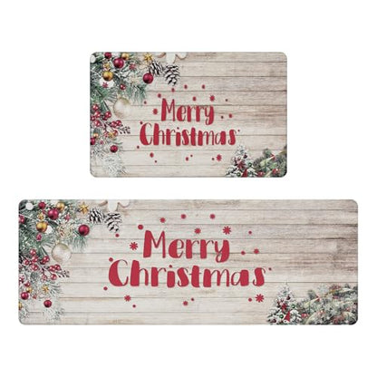 Christmas 2-Piece Anti-Fatigue Kitchen Rug Runner Set - Non-Slip Floor Mats