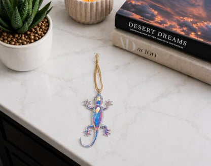 Opalescent Crystal Gecko Ornament Handblown Glass Holiday Decor