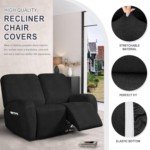 ANARACHON Leather Look Loveseat Recliner Cover 2 Seater Black - 6 Pieces